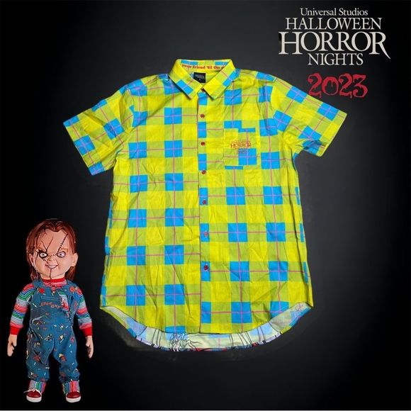 Universal Studios Halloween Horror Nights 2023 Commemorative Chucky Button Up - Picture 2 of 7